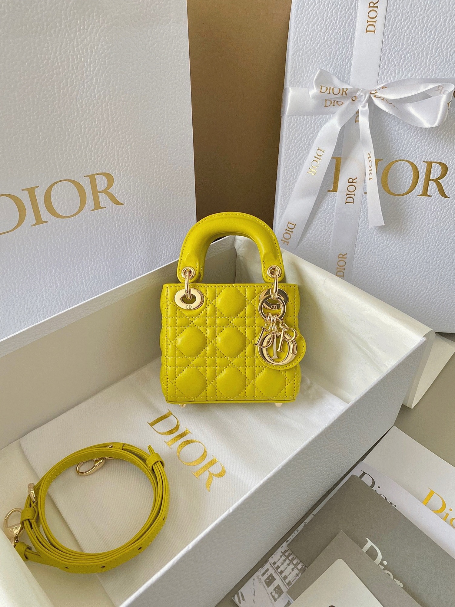 D10r Lady D10r Micro Bag Fake in Yellow Cannage Lambskin