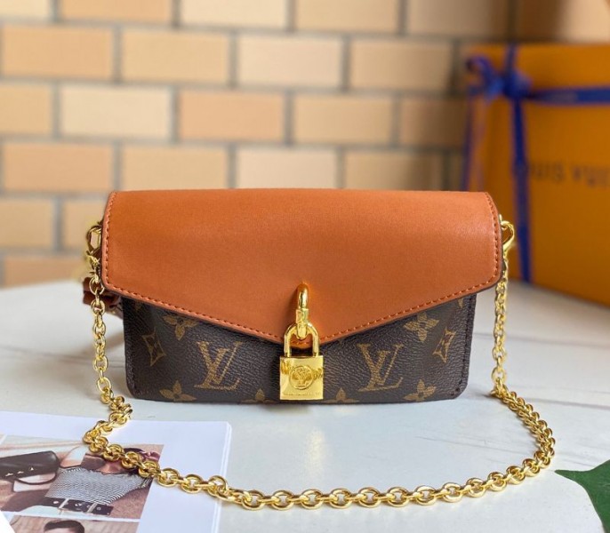 L0vis Vvtt0n Monogram Canvas Padlock On Strap Bag In Caramel