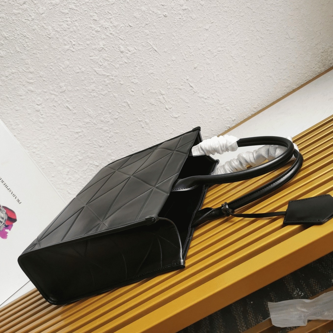 Pra*a Symbole Medium Bag Replica with Topstitching in Black