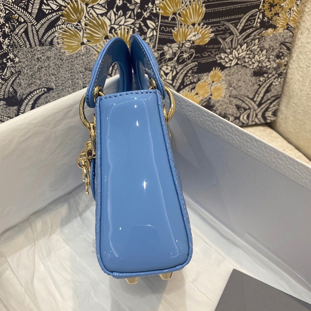 D10r Lady D10r Micro Bag Faux in Blue Patent Cannage Calfskin