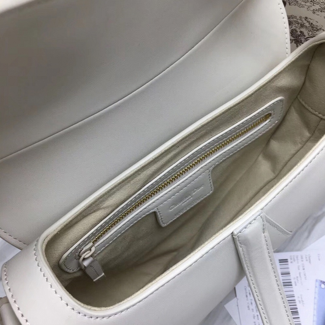 D10r Saddle Bag Fake in White Ultramatte Calfskin