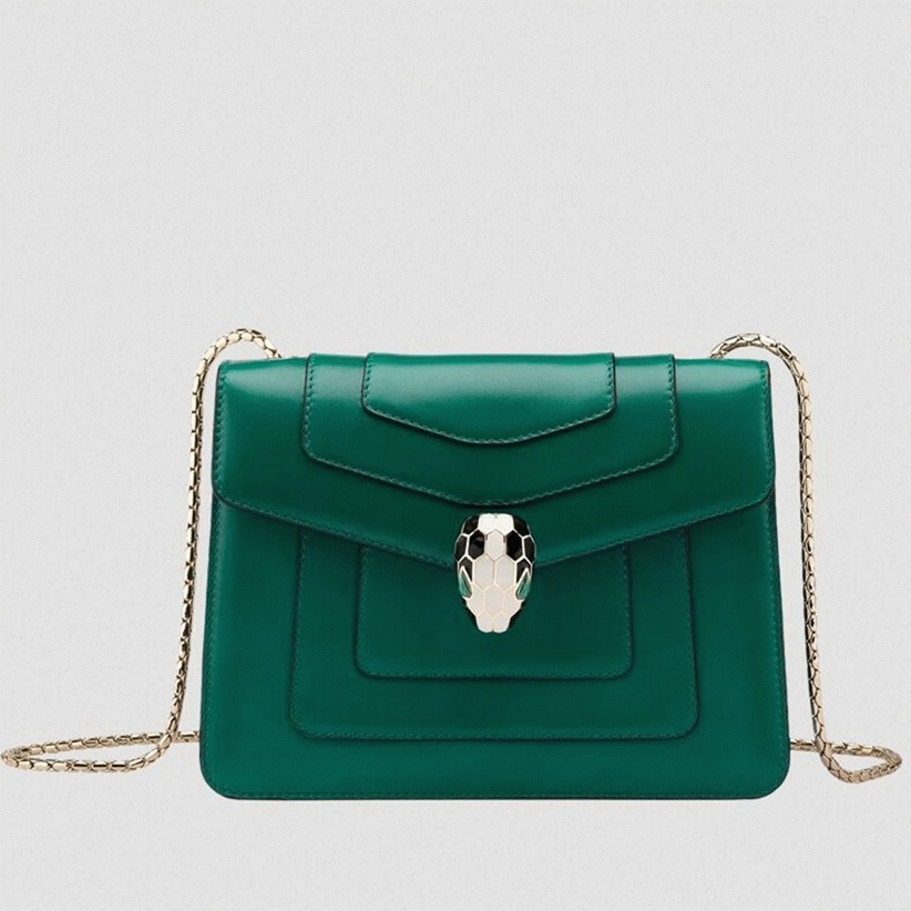 Fake Bv1g*ai Serpenti Forever Small Crossbody Bag Green Leather