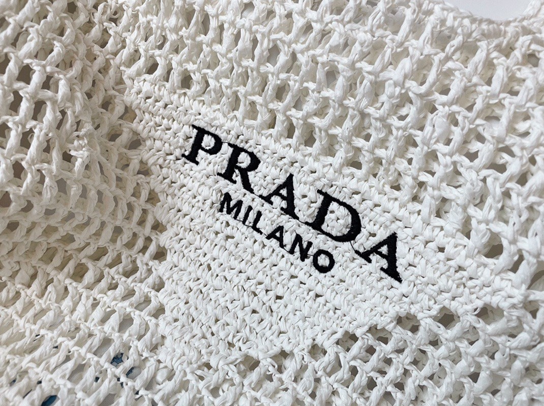 Pra*a Large Tote Bag Replica in White Woven Raffia