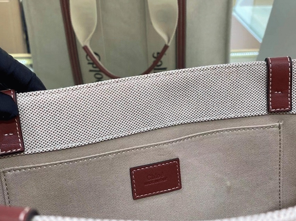 top quality imitation Ch10e large woody tote bag in canvas with brown leather strips