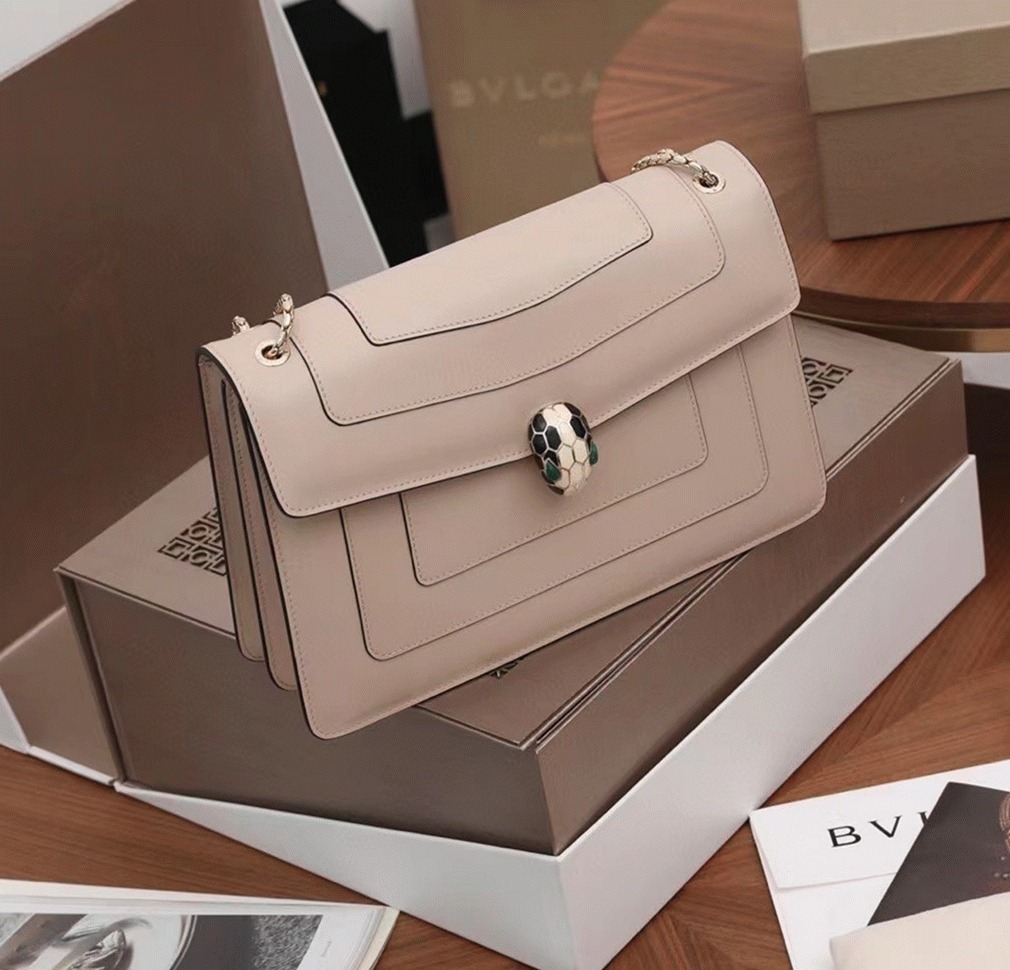 Replica Bv1g*ai Serpenti Forever Large Shoulder Bag Beige Calfskin