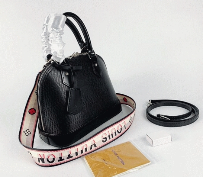 L0vis Vvtt0n Epi Leather Alma BB Handbag In Black With Jacquard Strap
