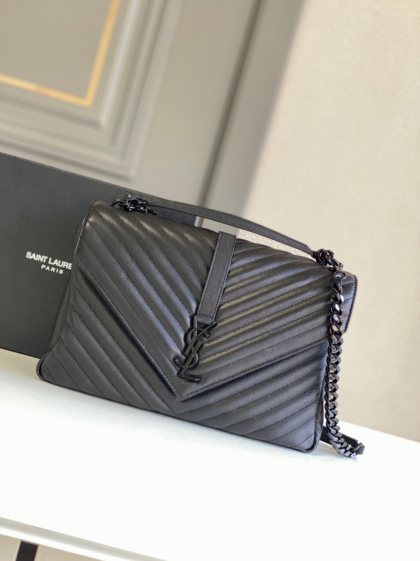 Fake Sa1nt Lau*nt College Large Chain Bag Black