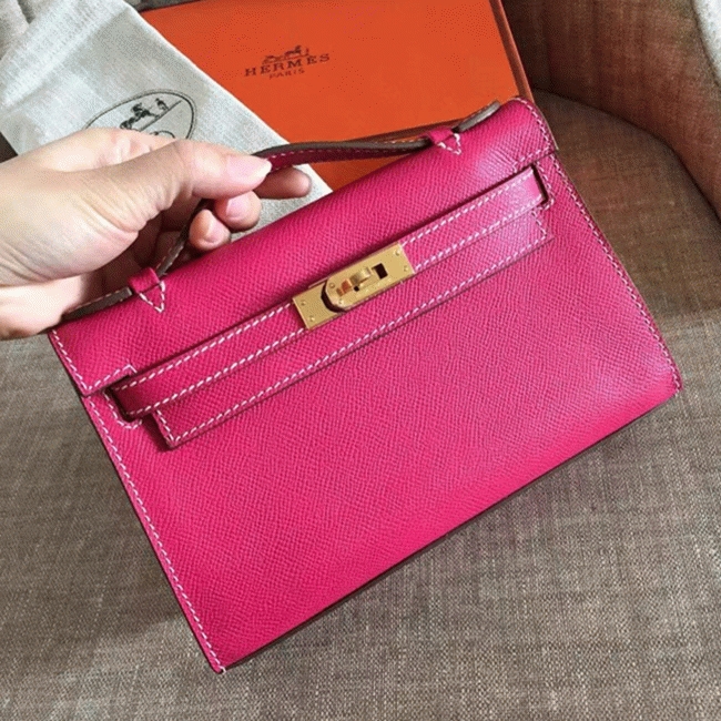 Rose Red Epsom Knockoff H**me5 Kelly Pochette Chic Mini Bag