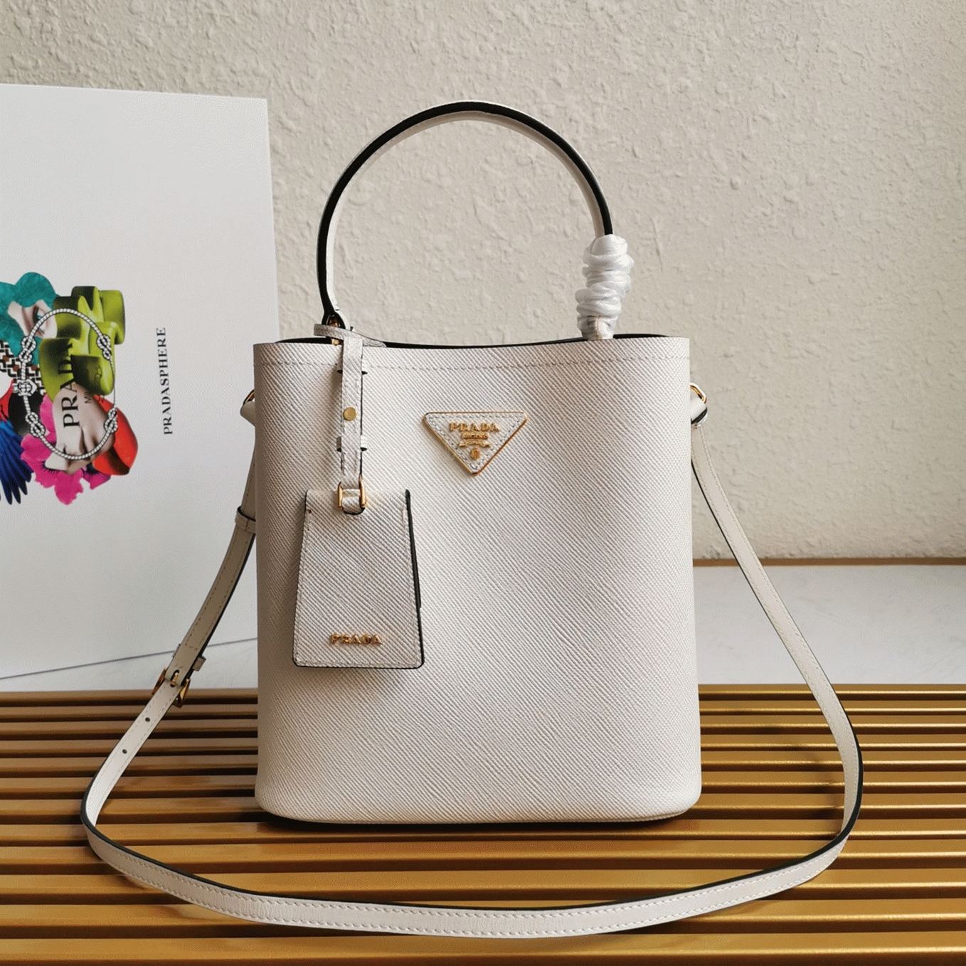 White Pra*a Medium Panier Bag Replica