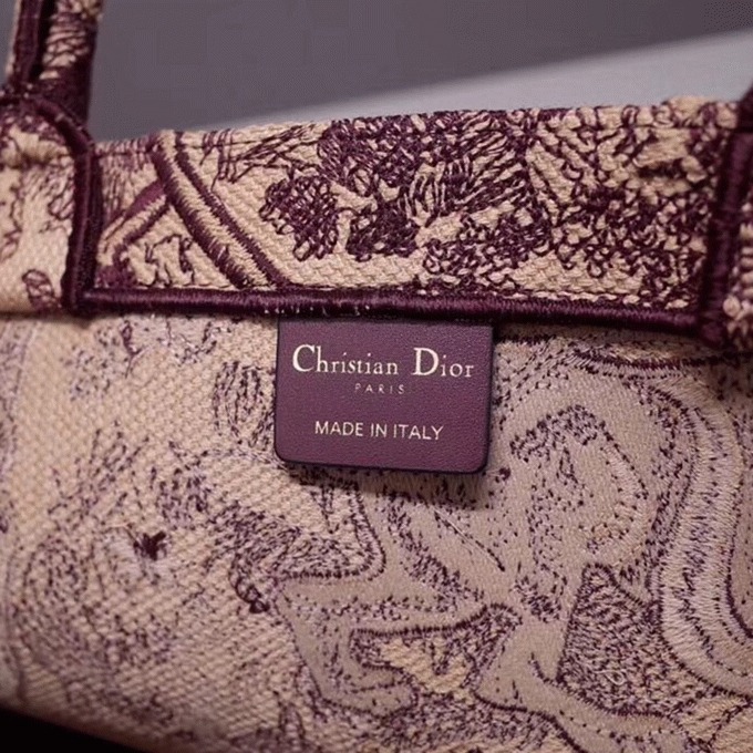 D10r Large Book Tote Bag Fake in Bordeaux Toile de Jouy Embroidery