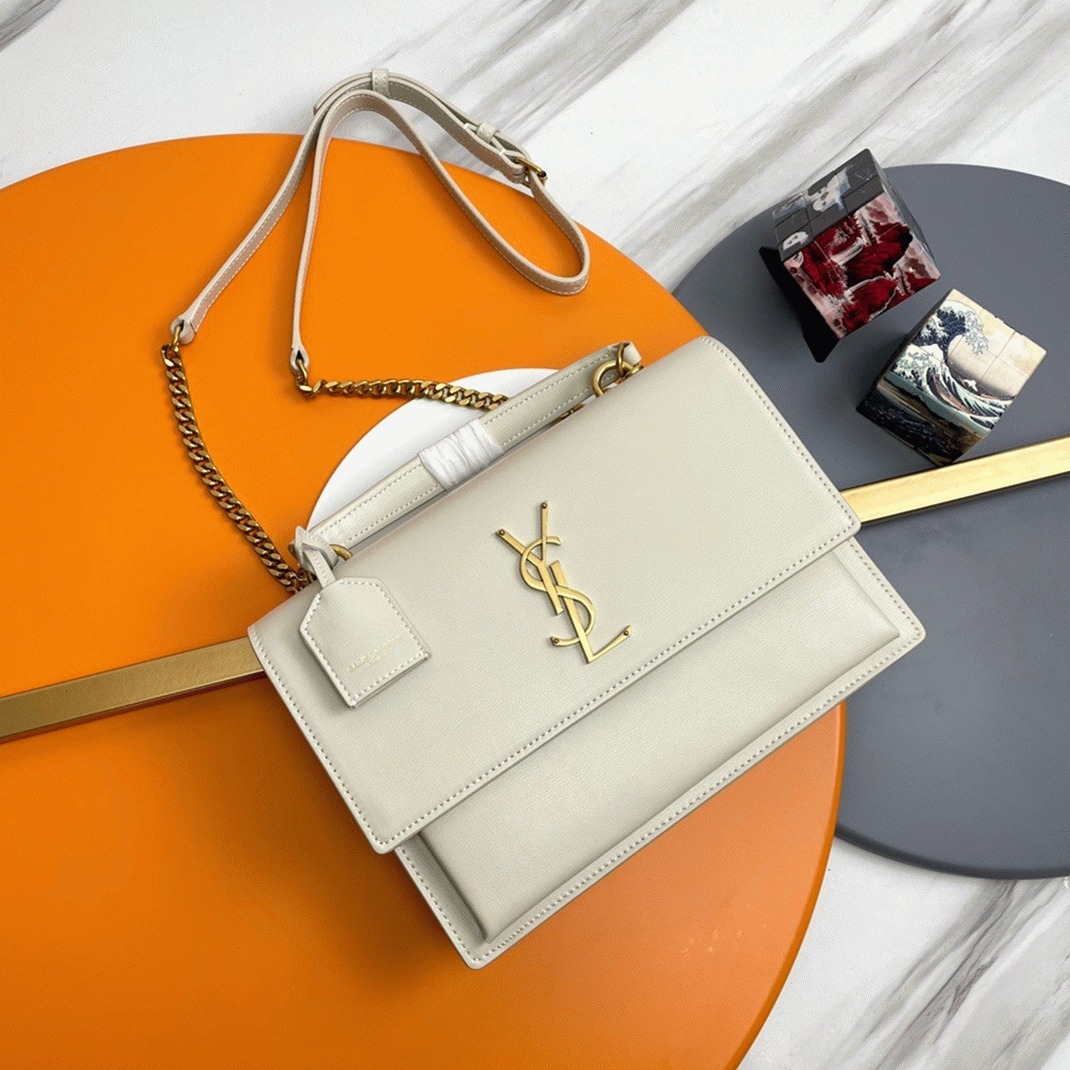 Knockoff Sa1nt Lau*nt Sunset Medium Top Handle Bag White Calfskin