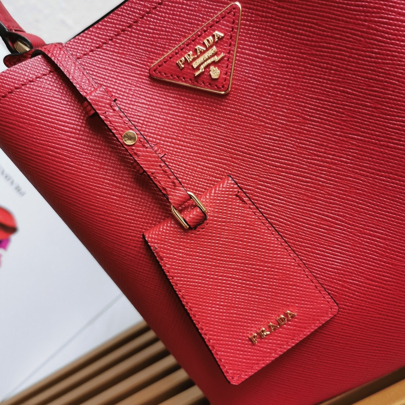 Red Pra*a Medium Panier Bag Fake