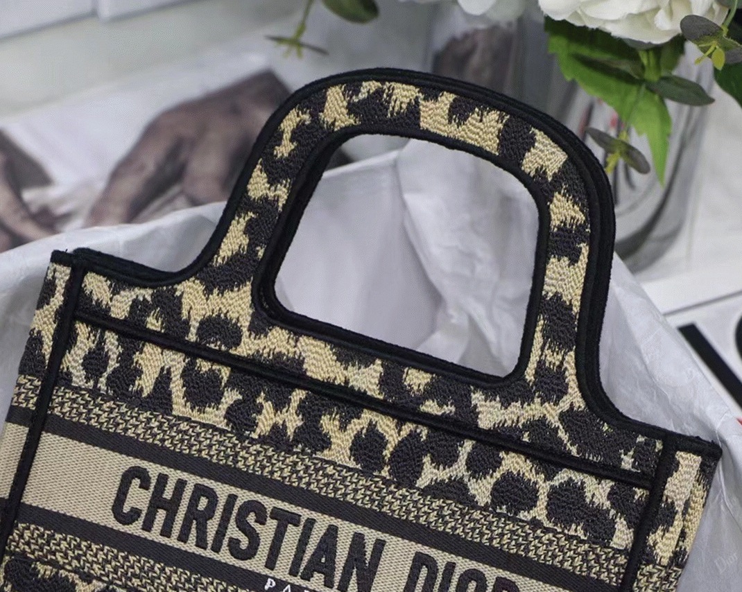 D10r Mini Book Tote Bag Knockoff in Beige Multicolor Mizza Embroidery