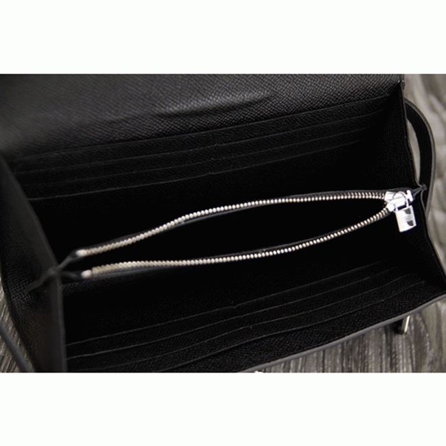 Black knockoff H**me5 Kelly Longue wallet