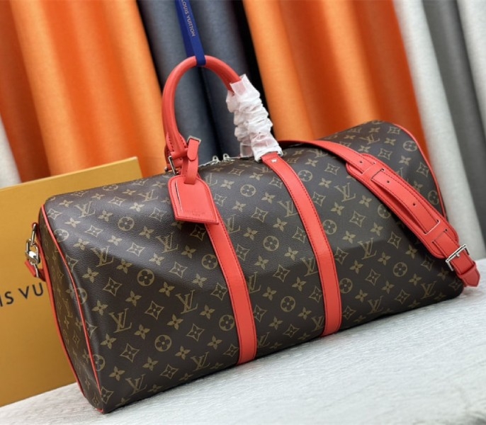 L0vis Vvtt0n Monogram Macassar Canvas Keepall Bandouliere 50 In Red