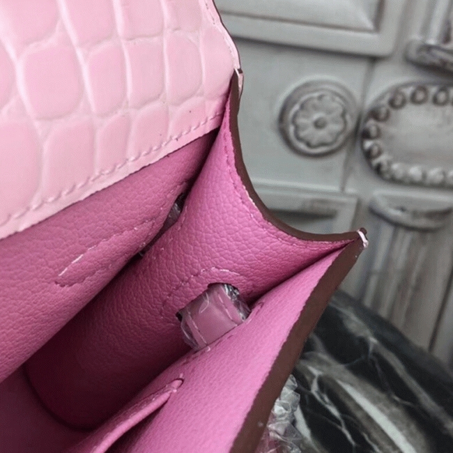 Pink Crocodile Replica H**me5 Kelly Cut Clutch Feminine Tote