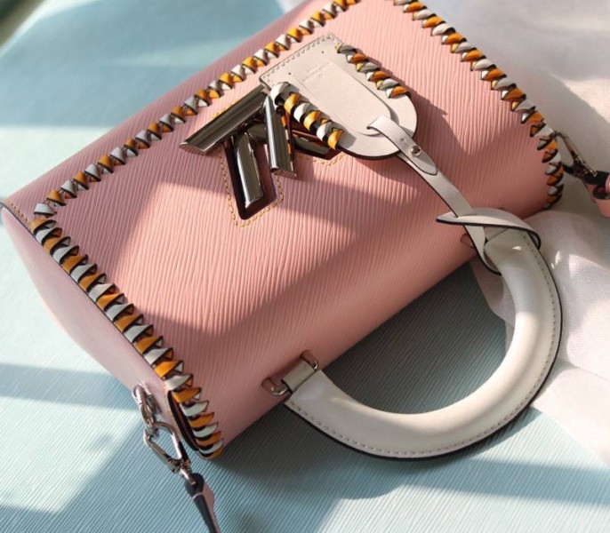 L0vis Vvtt0n Epi Leather Twist MM Bag In Rose Bellerin Pink With Braided Edges Flap