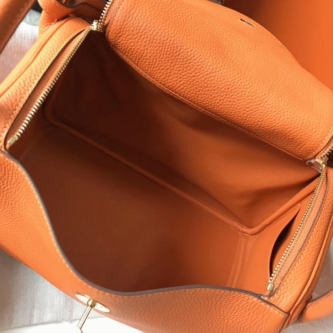 Top replica H**me5 Lindy 30cm bag in orange shade
