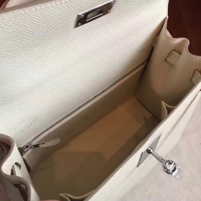 White Epsom Knockoff H**me5 Kelly Sellier 28cm Structured Handbag