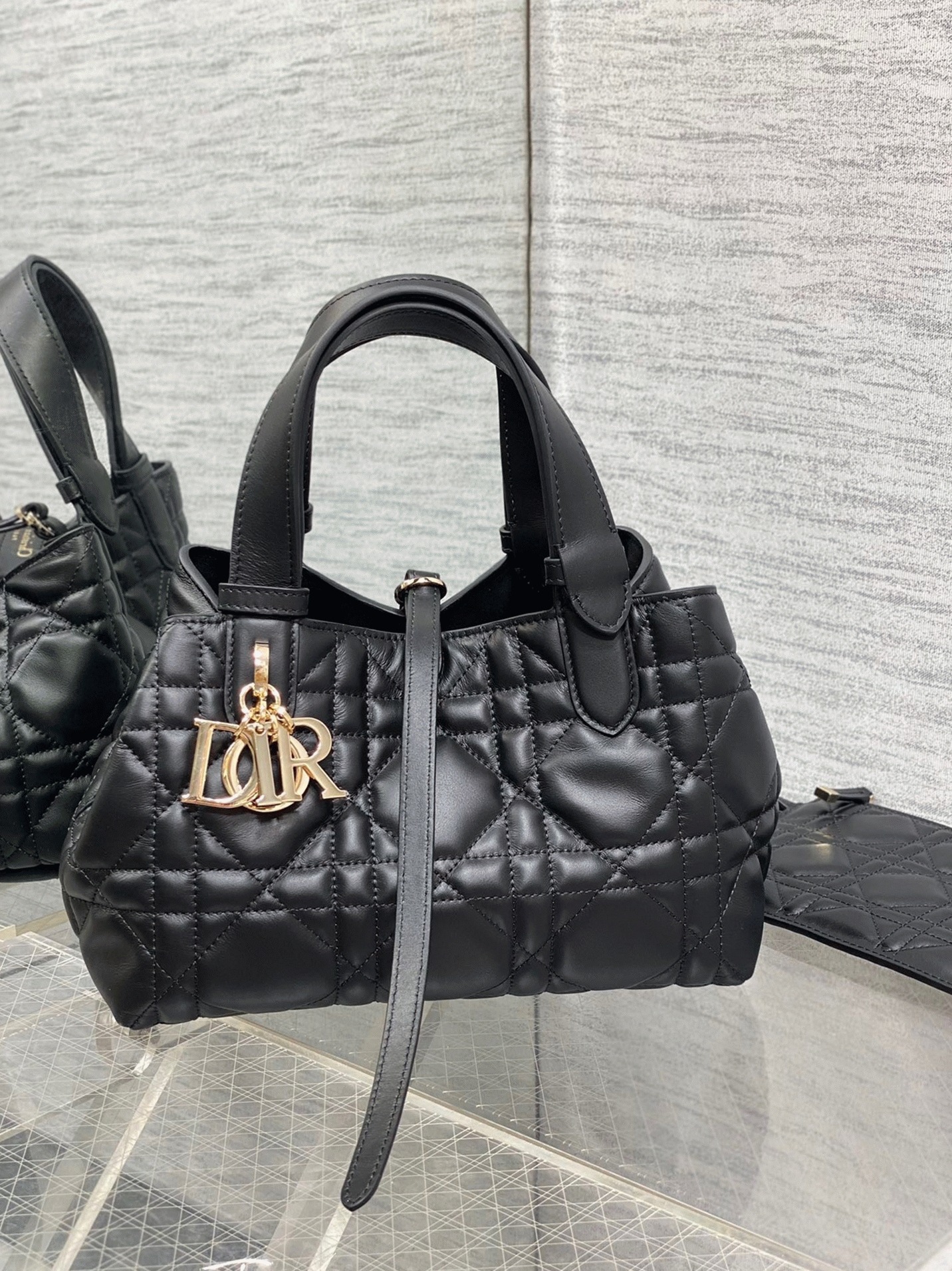 D10r Toujours Small Bag Replica in Black Macrocannage Calfskin