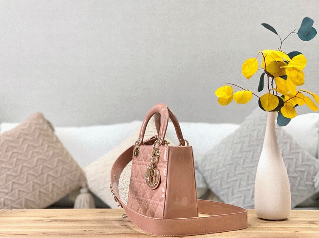 D10r Small Lady D10r Bag Faux in Powder Patent Cannage Calfskin
