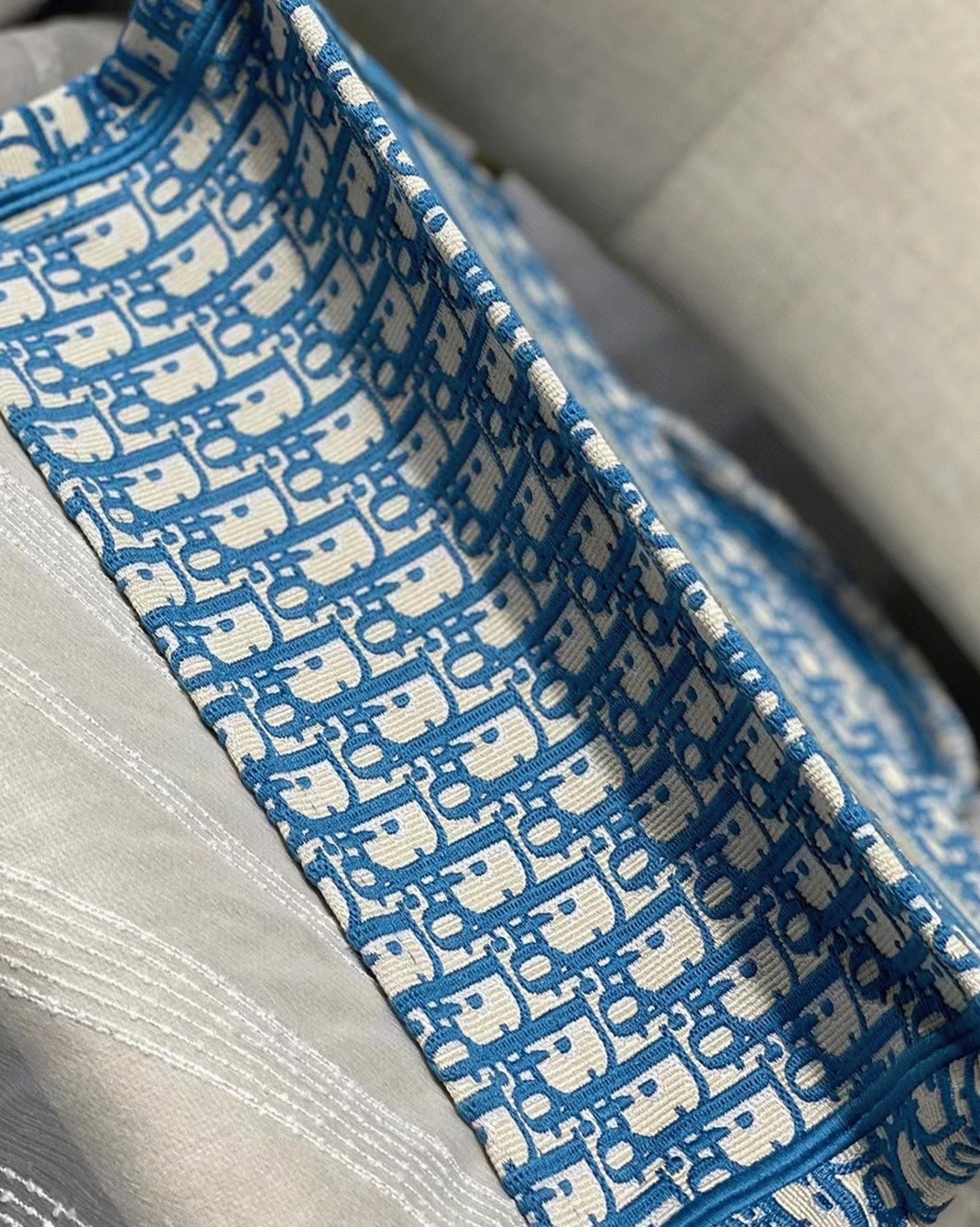 D10r Medium Book Tote Bag Knockoff in Blue Oblique Embroidery