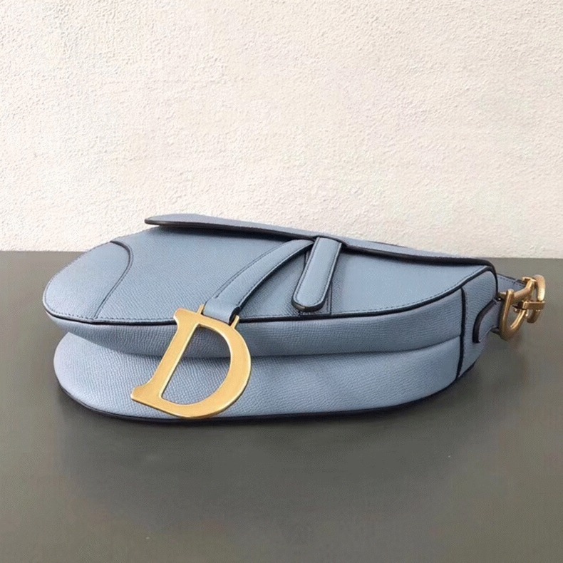 D10r Saddle Bag Knockoff in Sky Blue Grained Calfskin