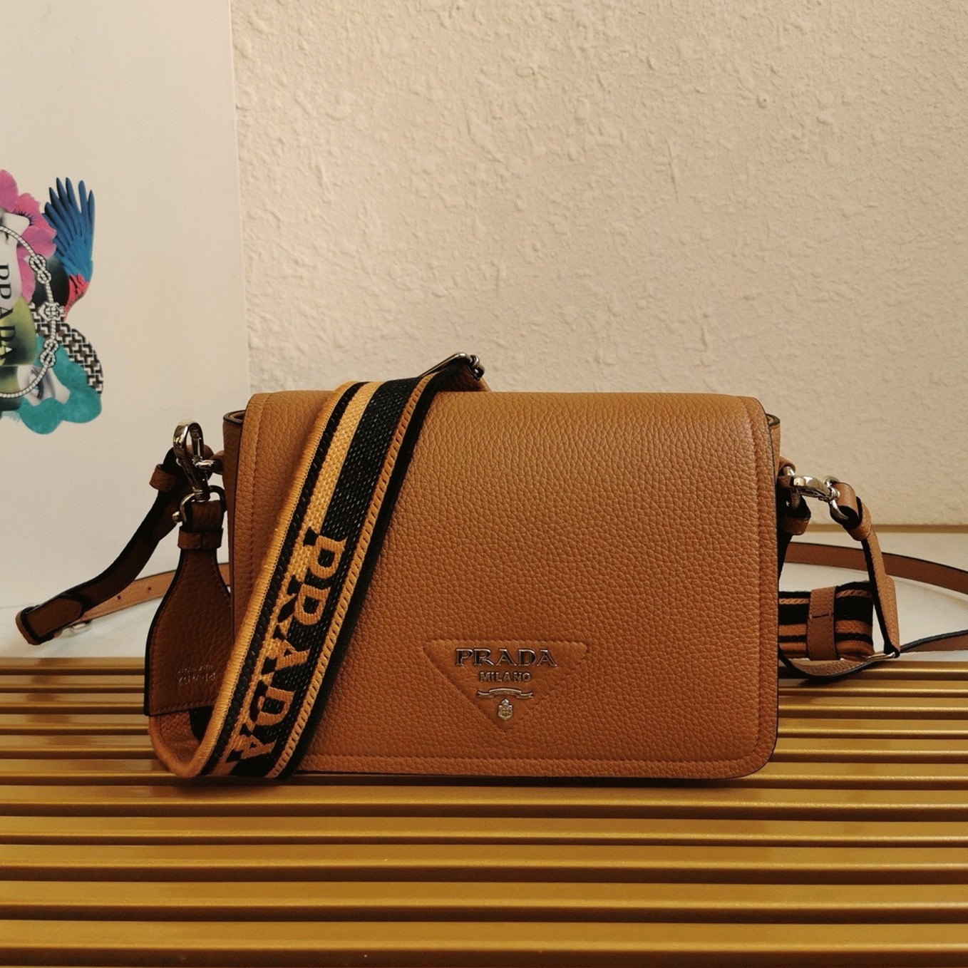 Pra*a Flap Shoulder Bag Fake in Brown