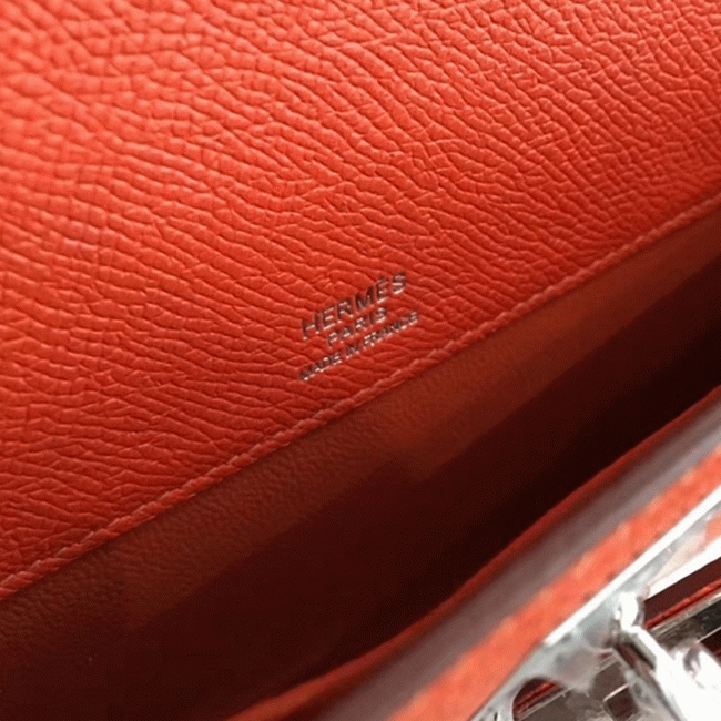 Orange Epsom Knockoff H**me5 Kelly Cut Clutch Bold Handbag