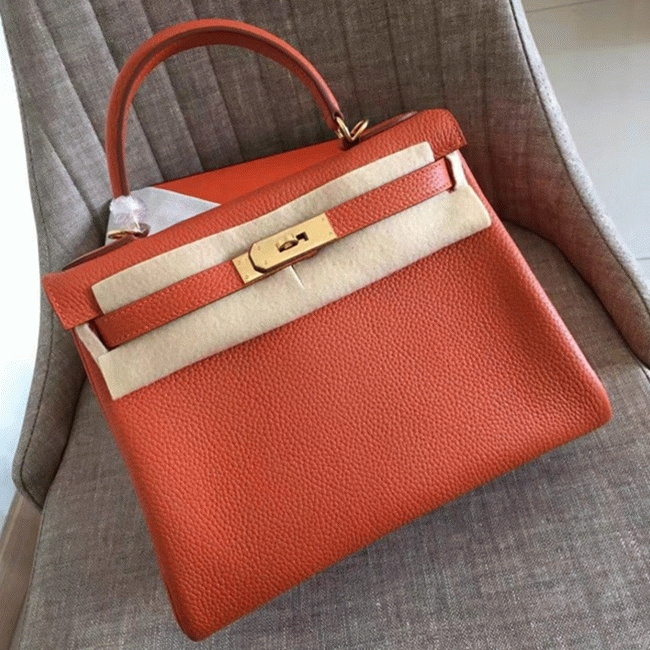 Orange Clemence Fake H**me5 Kelly Retourne 28cm Signature Purse
