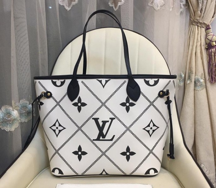 L0vis Vvtt0n Spring 2022 Monogram Empreinte Neverfull MM Tote In Cream