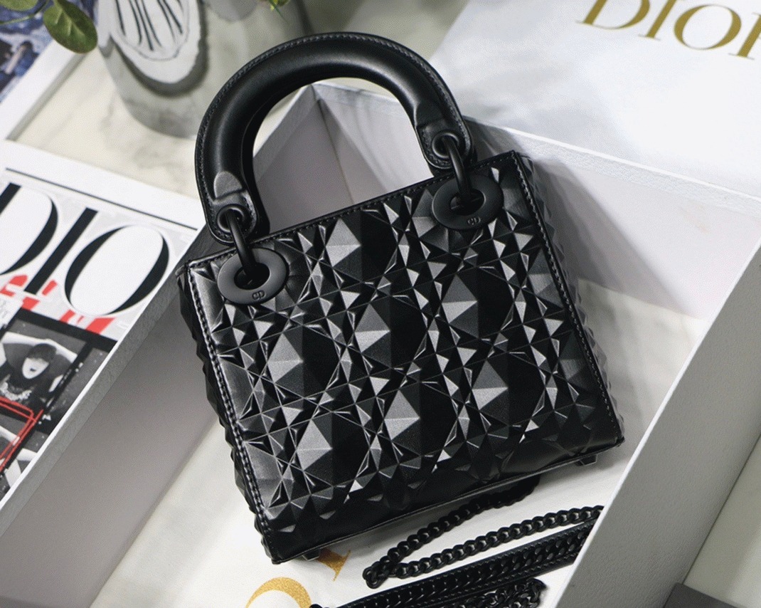 D10r Lady D10r Mini Bag in Black Calfskin with D1am0nd Motif