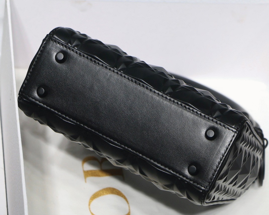 D10r Lady D10r Mini Bag in Black Calfskin with D1am0nd Motif