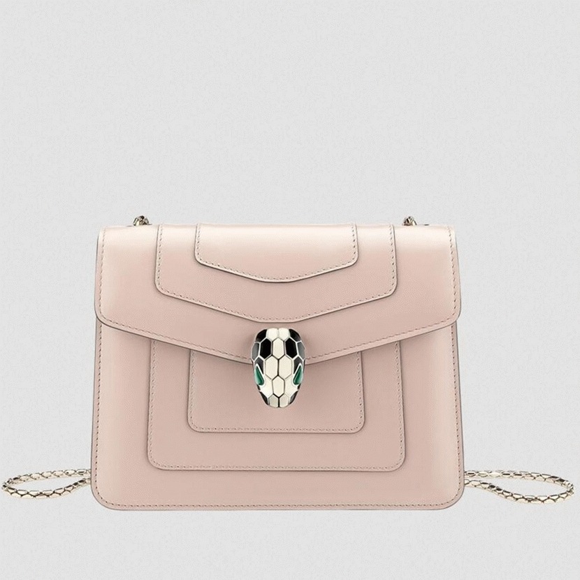 Fake Bv1g*ai Serpenti Forever Small Crossbody Bag Beige Leather