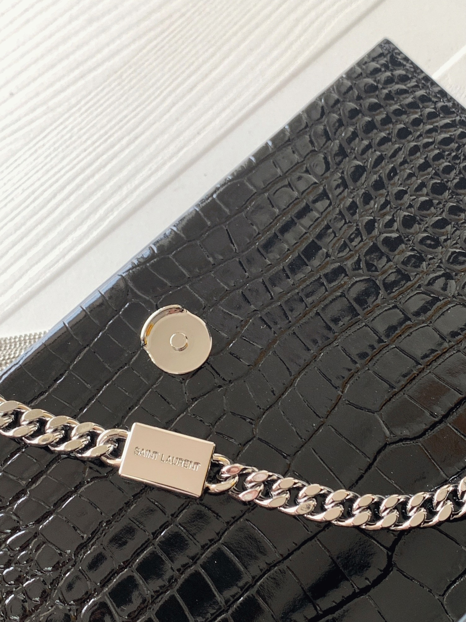 Fake Sa1nt Lau*nt Kate Small Tassel Bag Noir Crocodile-embossed Leather