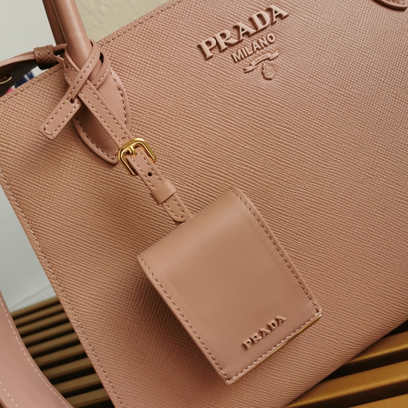 Pra*a Monochrome Medium Bag Best Replica in Nude