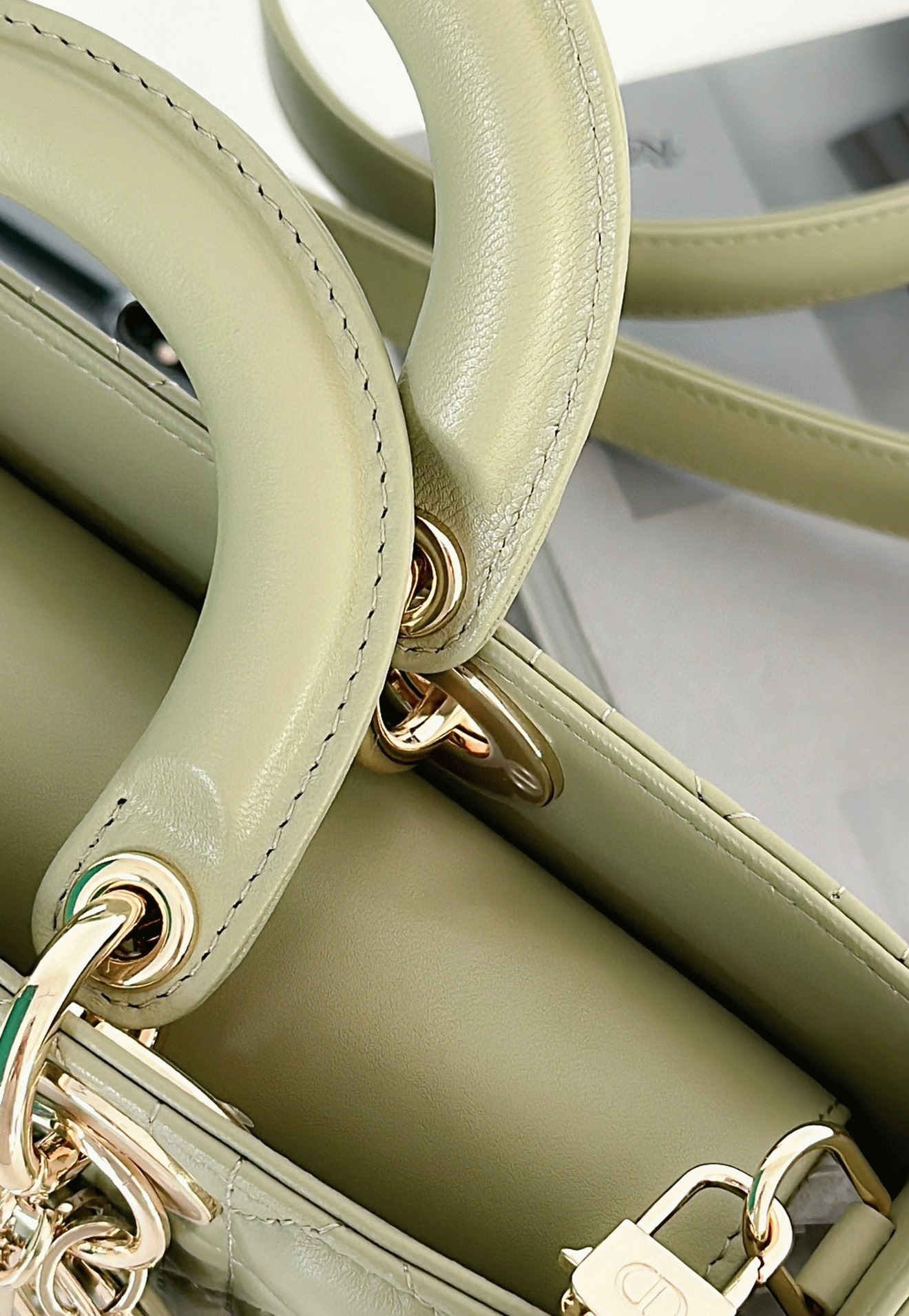 D10r Lady D-Joy Medium Bag Knockoff in Ethereal Green Cannage Lambskin