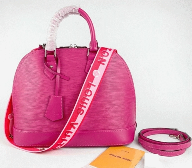 L0vis Vvtt0n Epi Leather Alma PM Handbag In Pondichery Pink With Jacquard Strap
