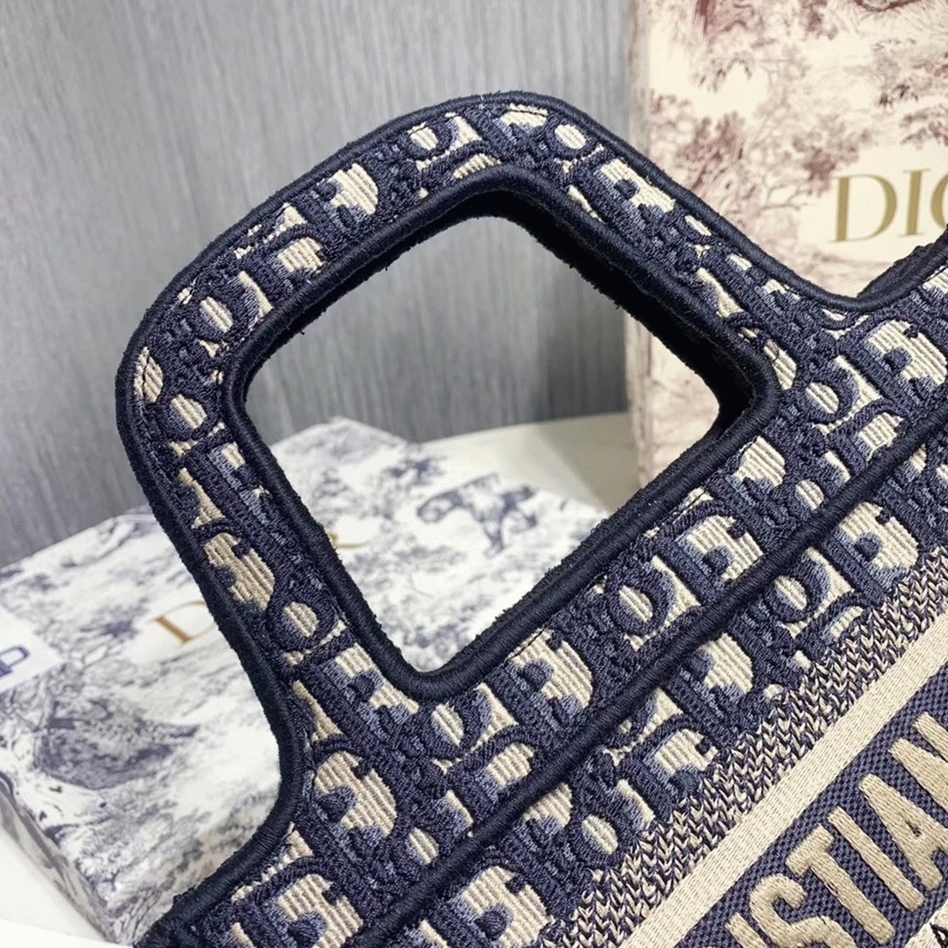 D10r Mini Book Tote Bag Fake in Blue D10r Oblique Embroidery