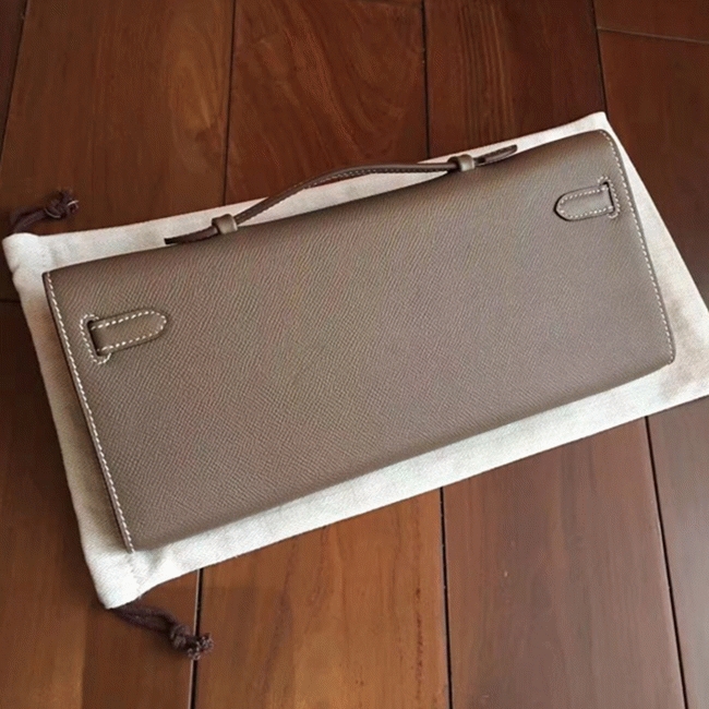 Etoupe Epsom Knockoff H**me5 Kelly Cut Clutch Stylish Purse