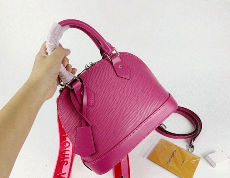 L0vis Vvtt0n Epi Leather Alma BB Handbag In Pondichery Pink With Jacquard Strap