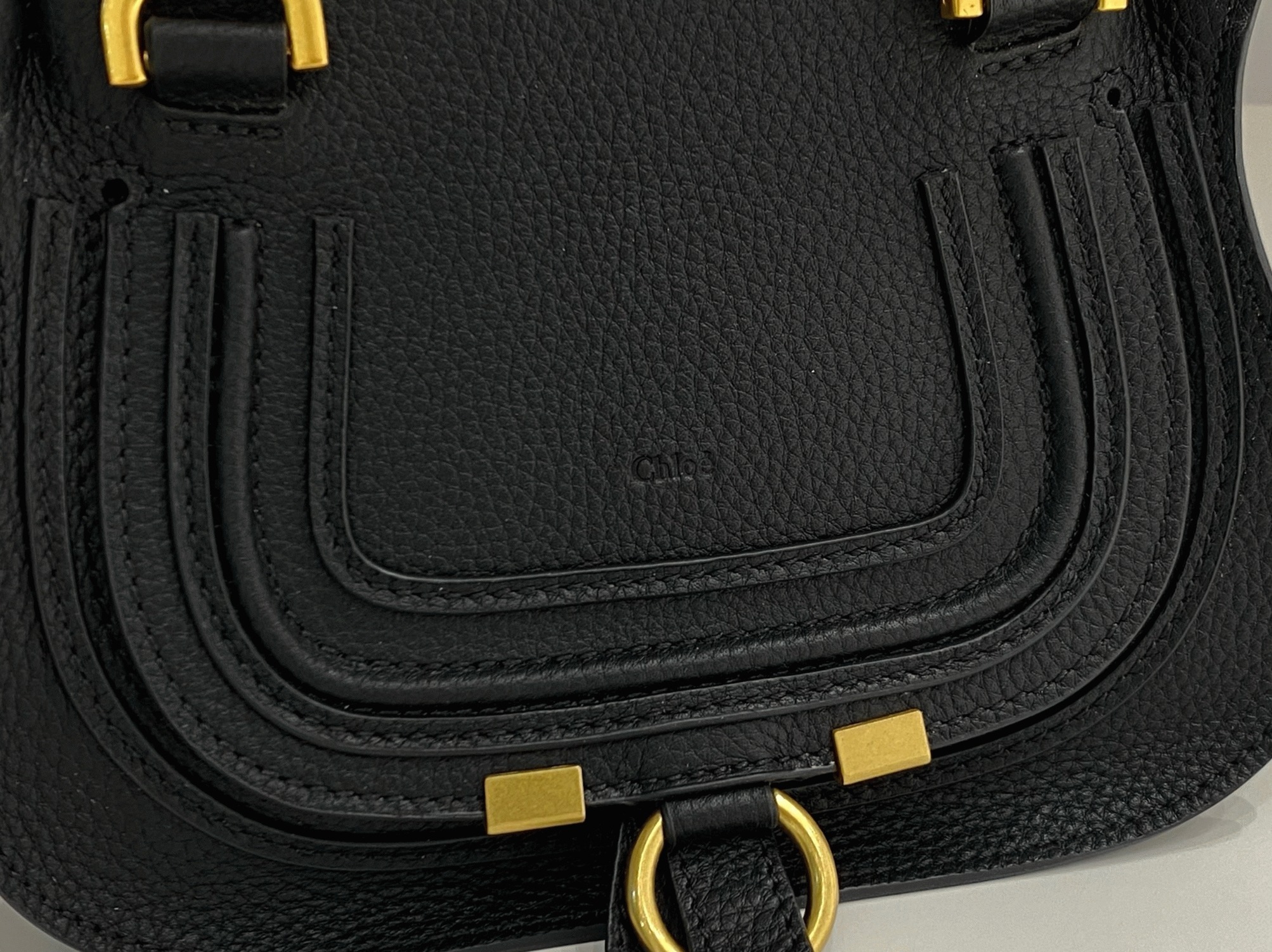 top quality knockoff Ch10e marcie mini double carry bag in black grained leather