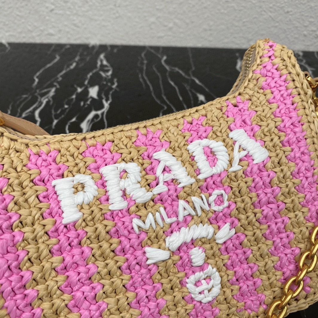 Pra*a Re-Edition Bag Knockoff in Beige and Pink Stripe