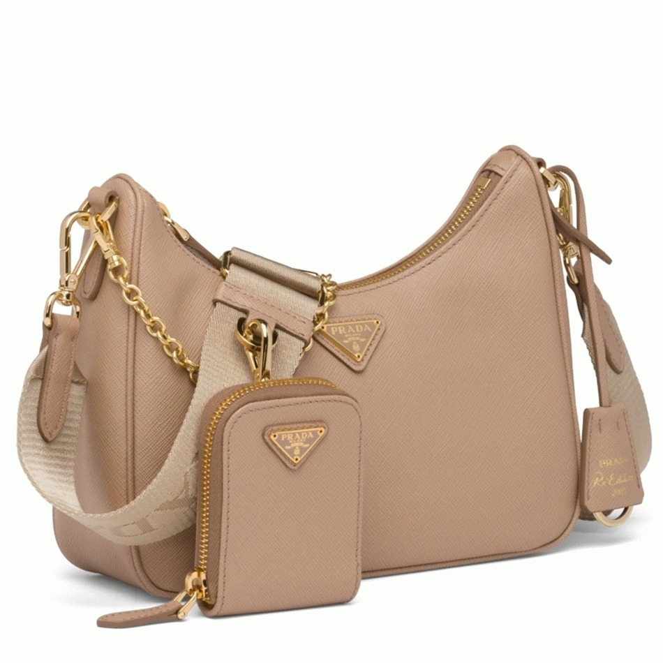 Pra*a Re-Edition Shoulder Bag Replica in Beige