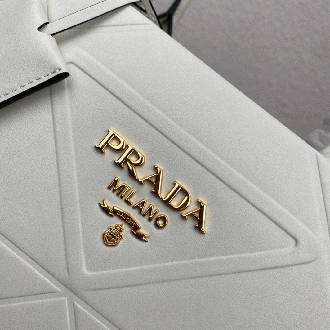 Pra*a Symbole Small Bag Replica with Topstitching in White