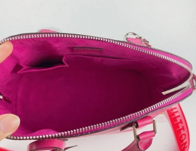 L0vis Vvtt0n Epi Leather Alma PM Handbag In Pondichery Pink With Jacquard Strap