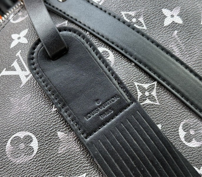 L0vis Vvtt0n Brushed Monogram Leather Keepall Bandouliere 50 In Black