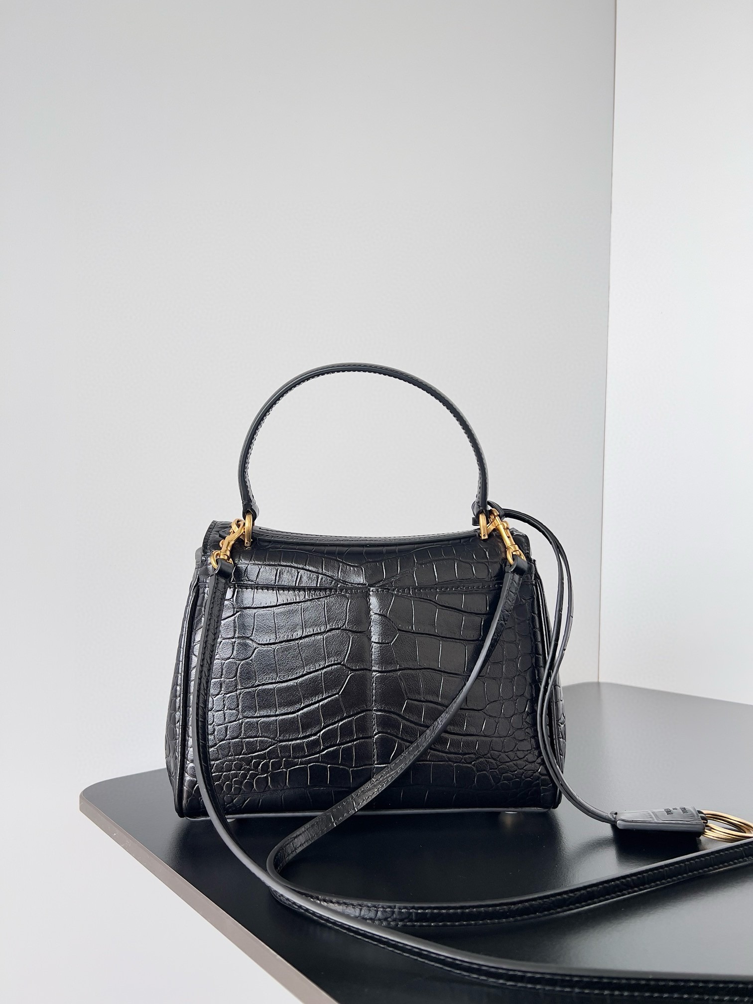 Knockoff Ba1en*iaga Rodeo Mini Bag Black Crocodile Embossed Calfskin
