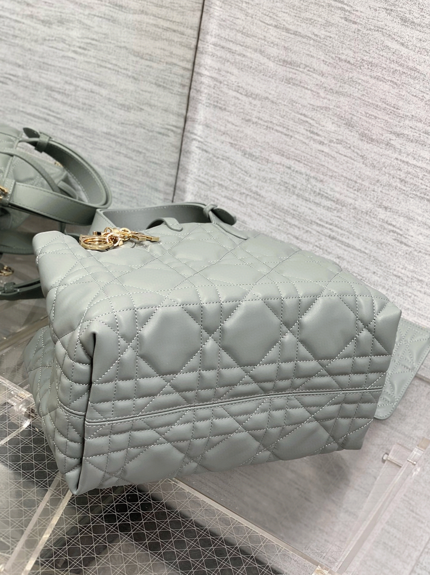 D10r Toujours Medium Bag Faux in Beige Macrocannage Calfskin