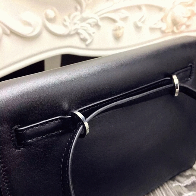 Black Swift Leather Replica H**me5 Kelly Danse Versatile Handbag